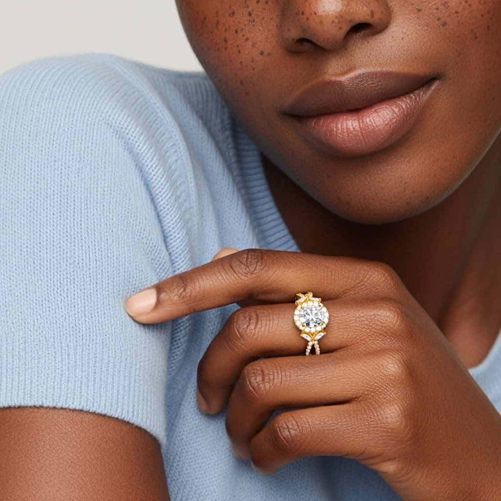 Nature Rond 1.00ct Moissanite Bague de fiançailles