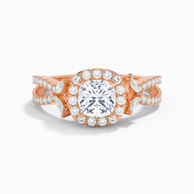 Cruzado Naturaleza Hoja Aro de halo Anillo de Compromiso Moissanita 1.00ct Cojín Plata esterlina 925