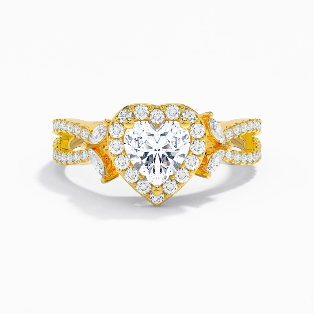 Crossover Nature Leaf Halo Engagement Ring Moissanite 1.00ct Heart 925 Sterling Silver