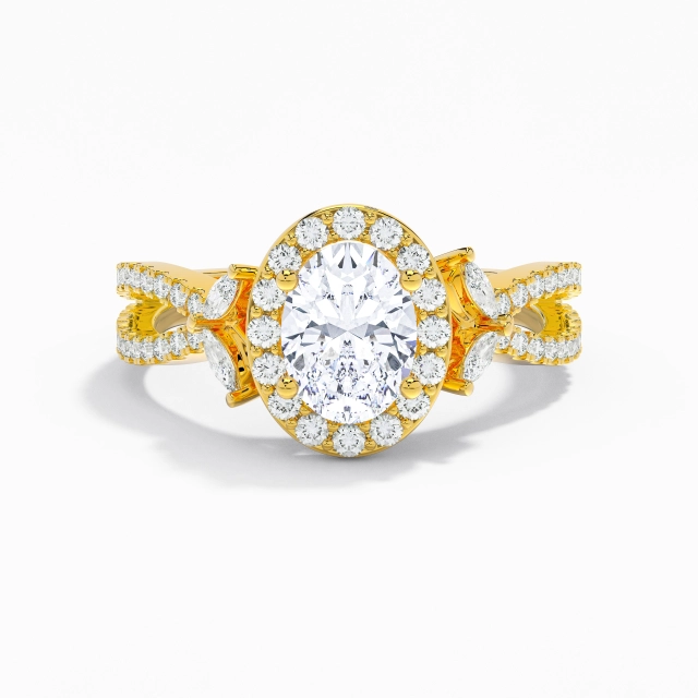 Cruzado Naturaleza Hoja Aro de halo Anillo de Compromiso Moissanita 1.50ct Ovalado Plata esterlina 925