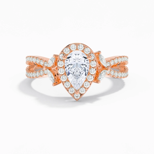 Crossover Nature Leaf Halo Engagement Ring Moissanite 1.00ct Pear 925 Sterling Silver