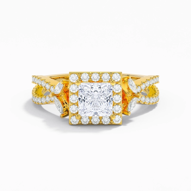 Crossover Nature Leaf Halo Engagement Ring Moissanite 1.00ct Princess 925 Sterling Silver