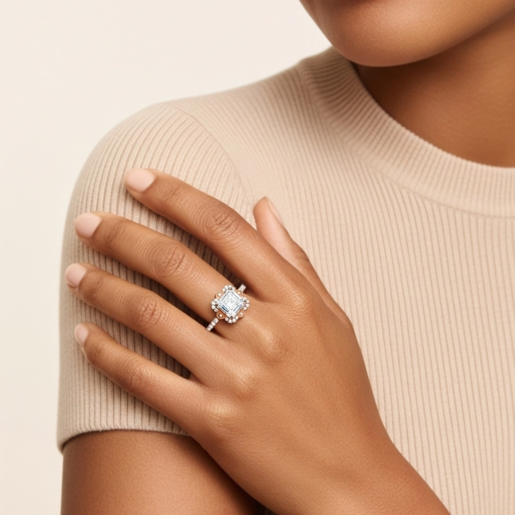 Argent sterling 925 Moissanite Bague de fiançailles