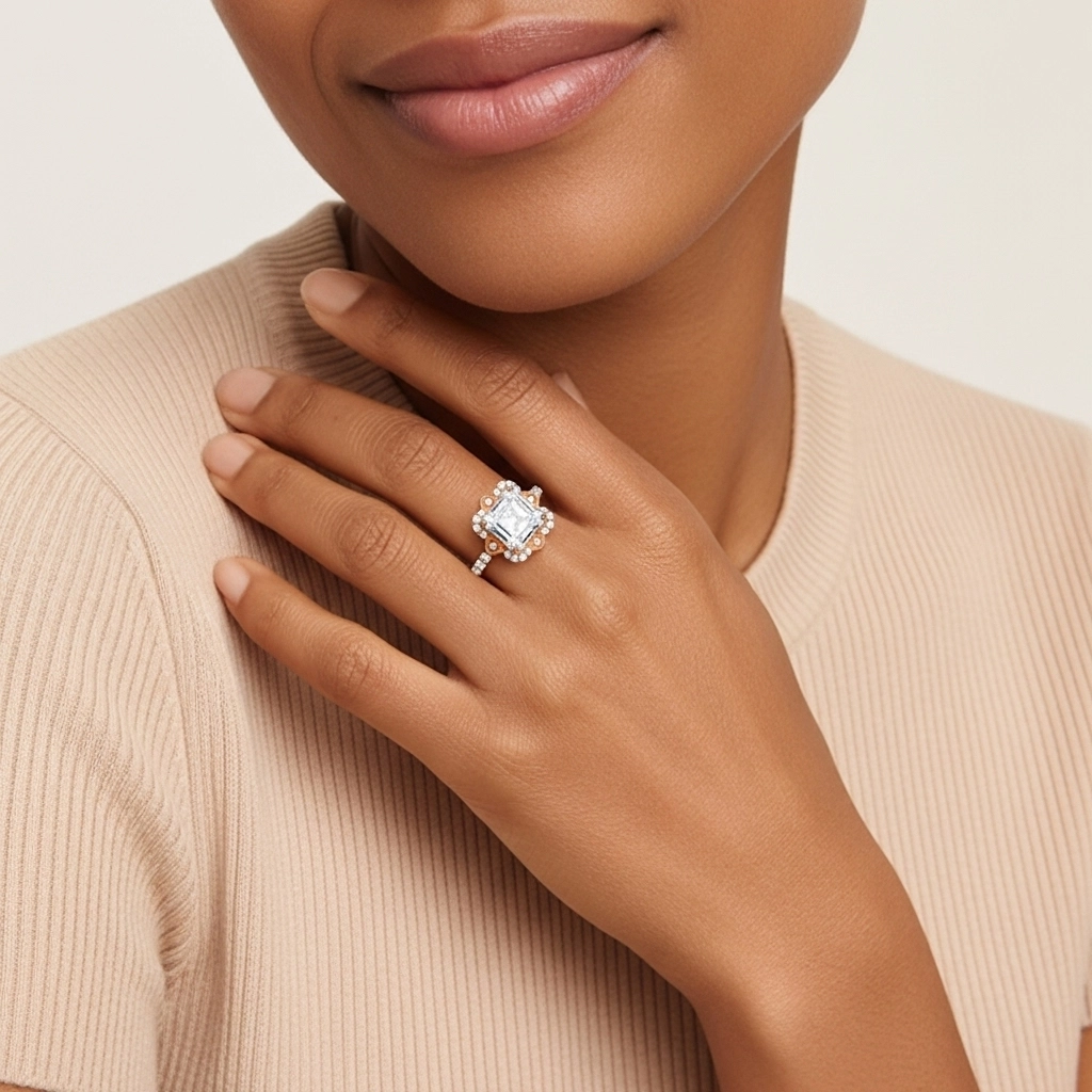 Vintage Asscher 2.00ct Moissanite Engagement Ring Signet Engagement Ring