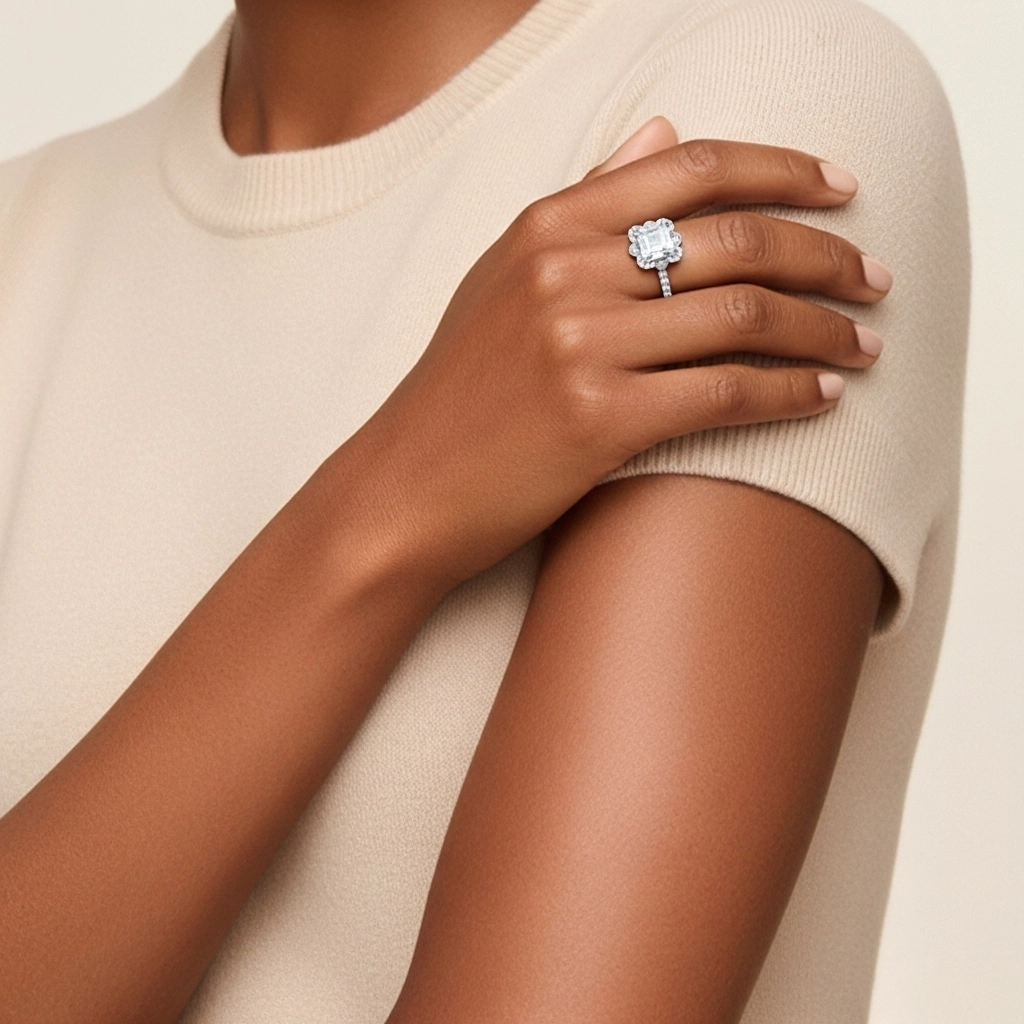 Rétro Asscher 1.50ct Moissanite Bague de fiançailles