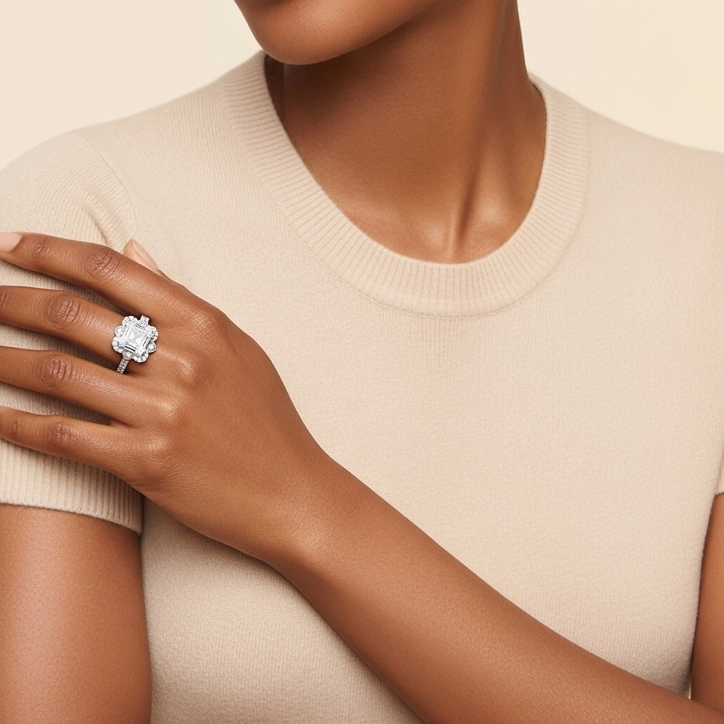 Rétro Asscher 1.50ct Moissanite Bague de fiançailles