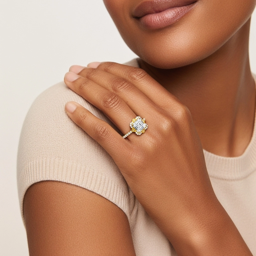 Vintage Asscher 1.50ct Moissanite Engagement Ring Signet Engagement Ring