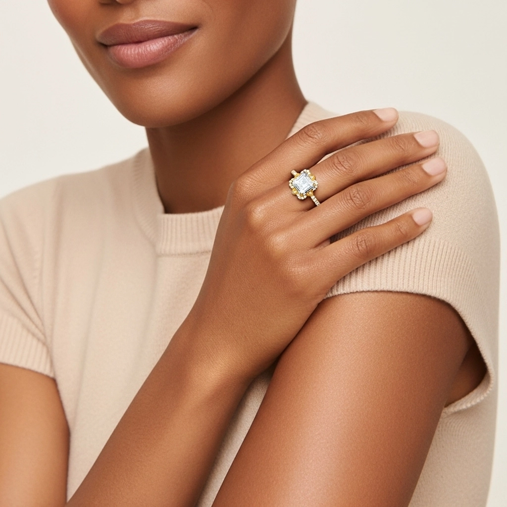 Vintage Asscher 2.00ct Moissanite Engagement Ring Signet Engagement Ring