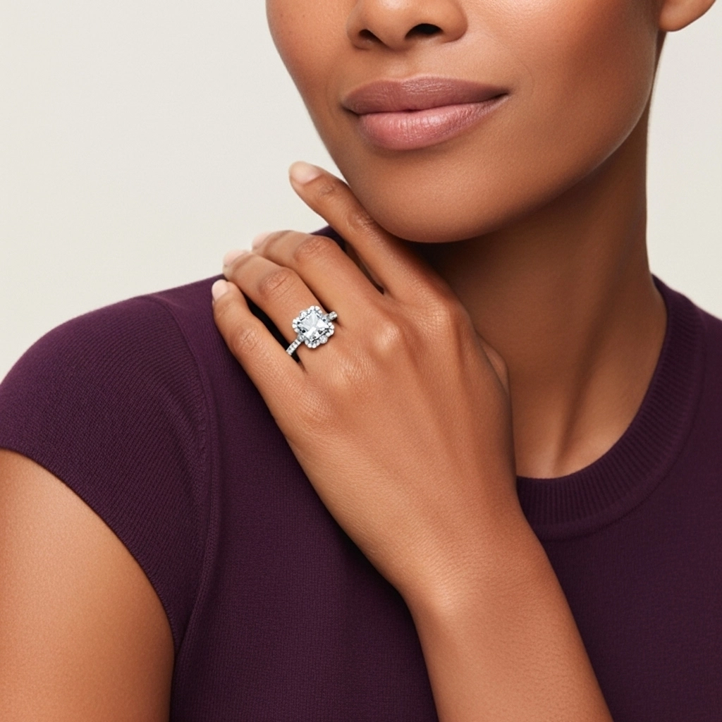 925 Sterling Silver Moissanite Engagement Ring