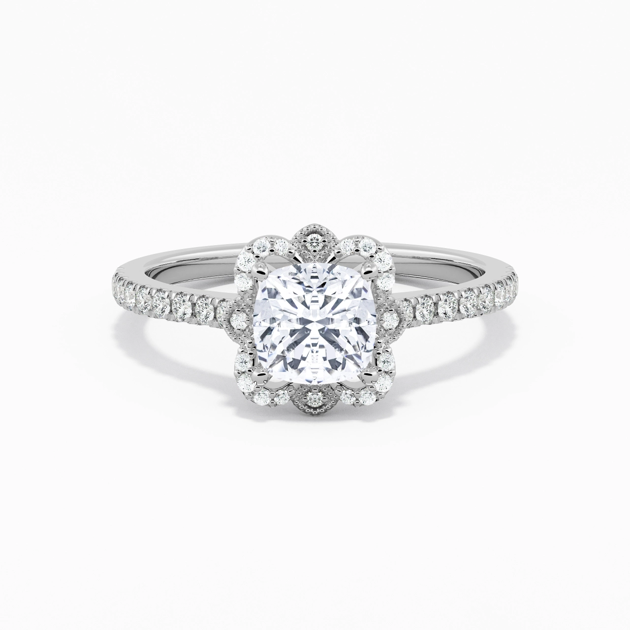 Vintage Cushion 1.00ct Moissanite Engagement Ring