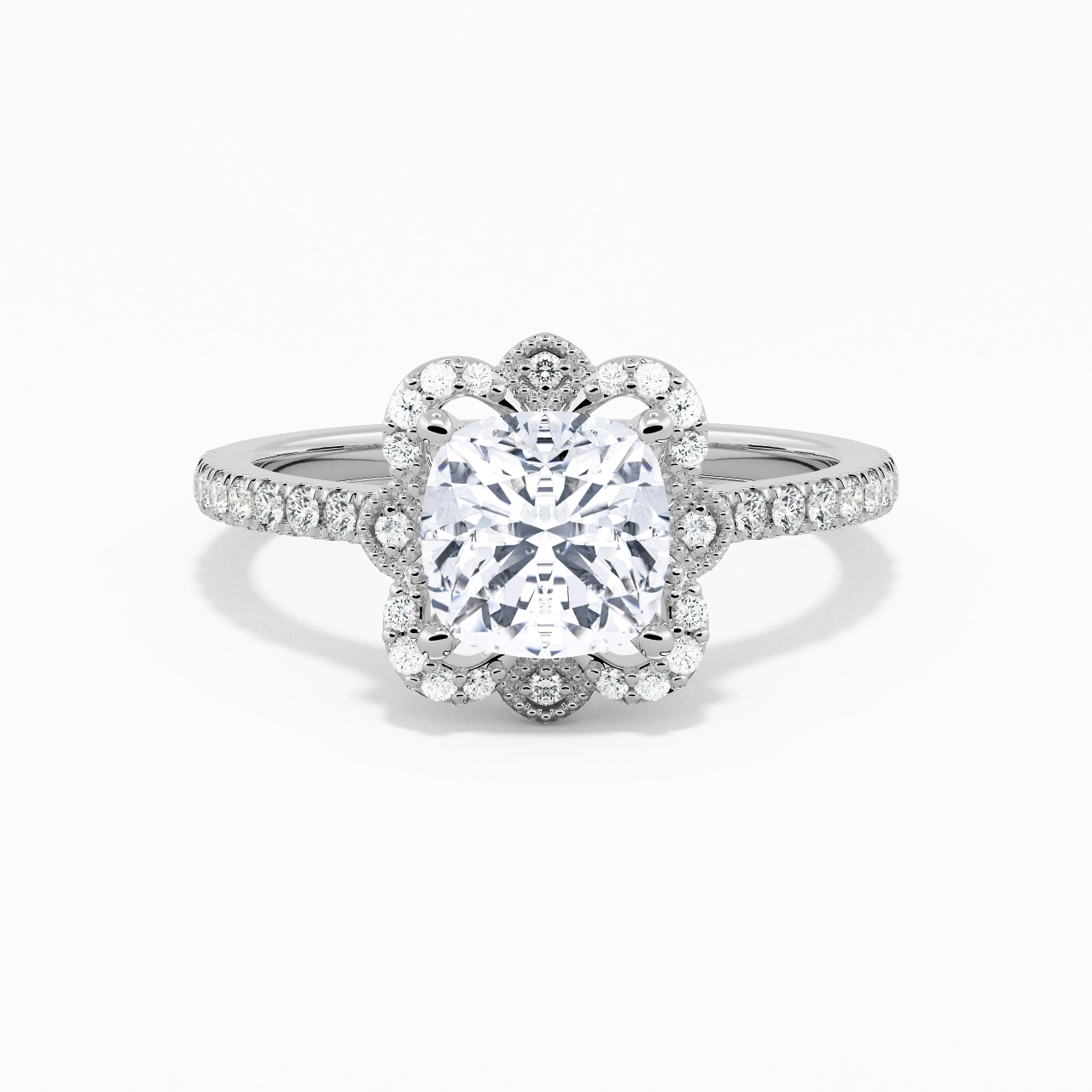 Vintage Cushion 2.00ct Moissanite Engagement Ring