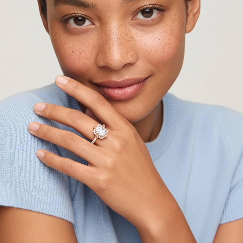 Rétro Ovale 2.00ct Moissanite Bague de fiançailles