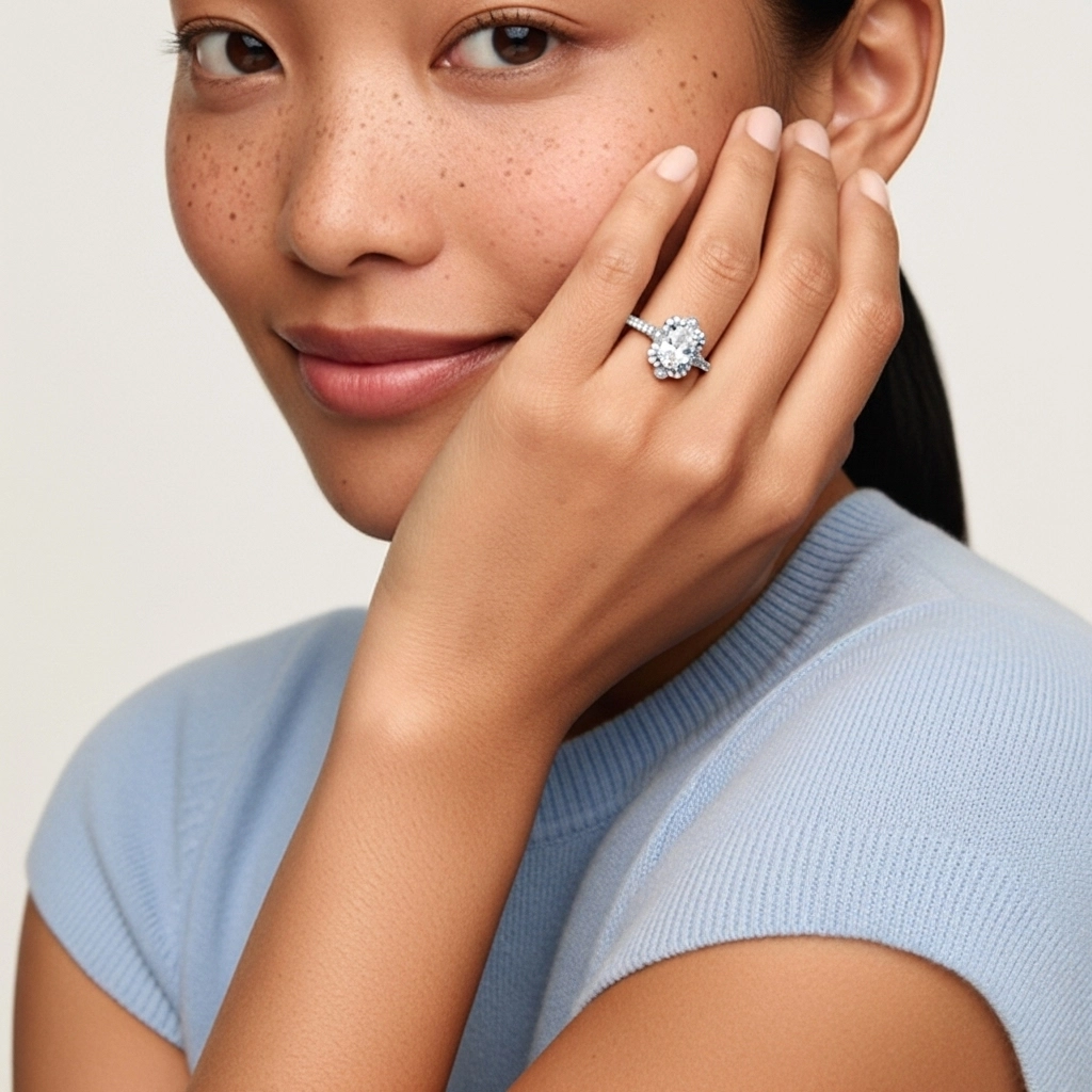 Vintage Oval 1.00ct Moissanite Engagement Ring Signet Engagement Ring