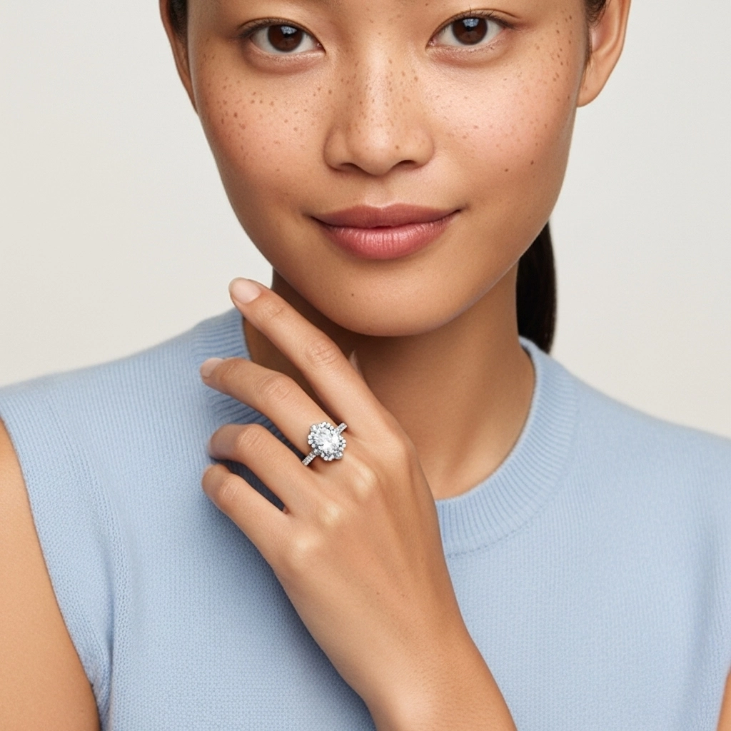 Vintage Oval 1.00ct Moissanite Engagement Ring Signet Engagement Ring