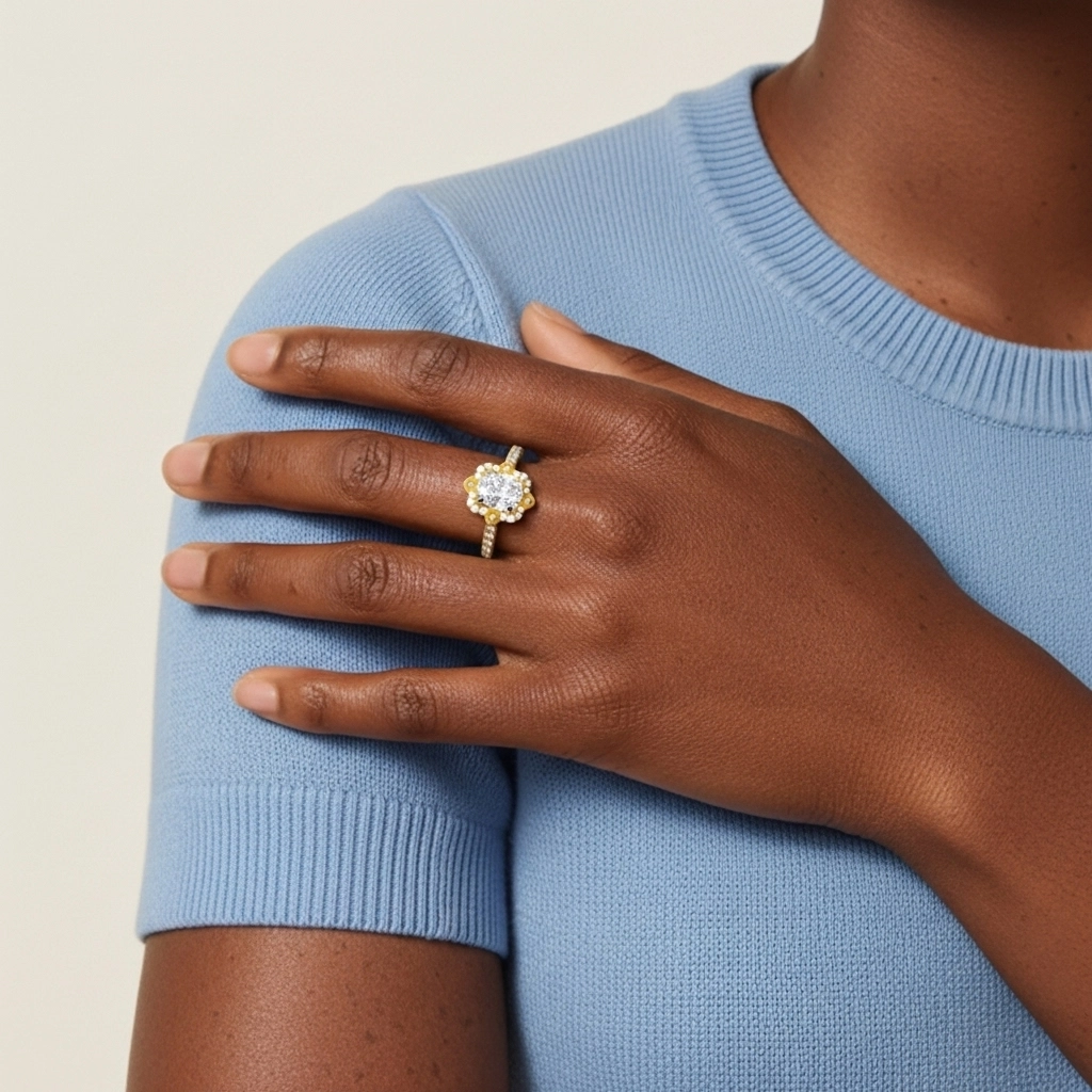 Vintage Oval 1.00ct Moissanite Engagement Ring Signet Engagement Ring