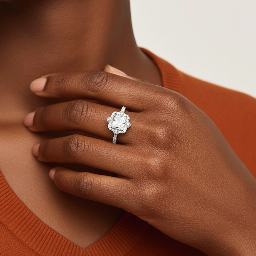 925 Sterling Silver Moissanite Engagement Ring