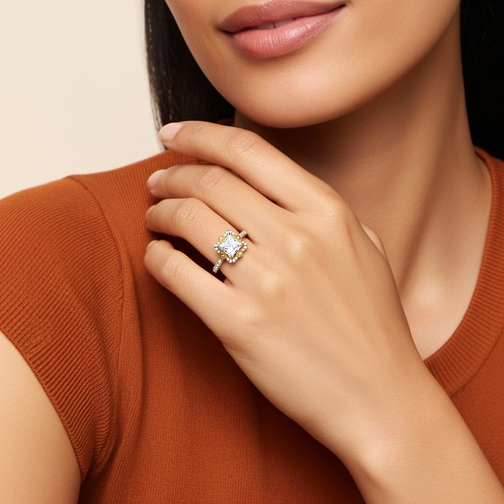 Vintage Princess 1.50ct Moissanite Engagement Ring Signet Engagement Ring