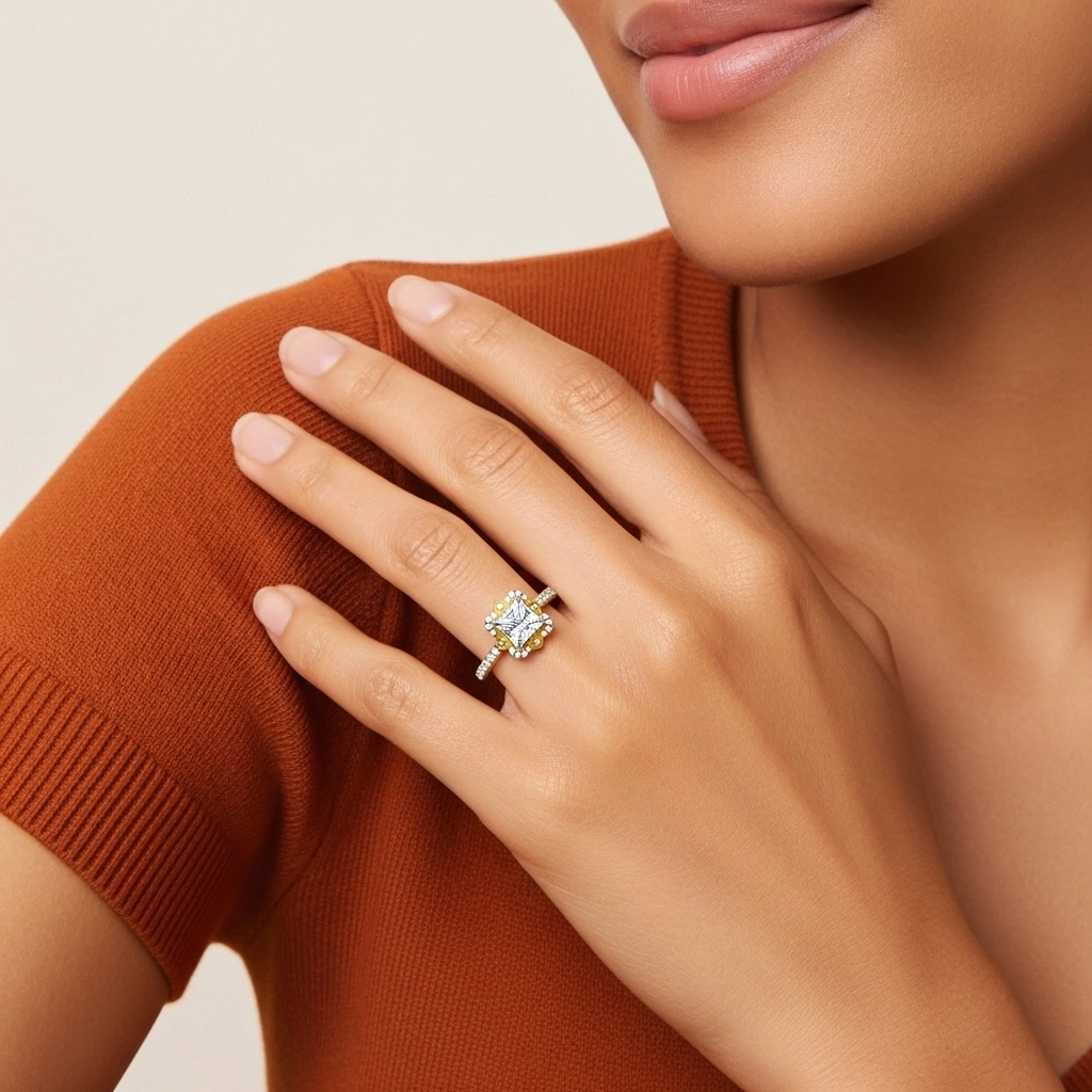 Vintage Princess 1.50ct Moissanite Engagement Ring Signet Engagement Ring