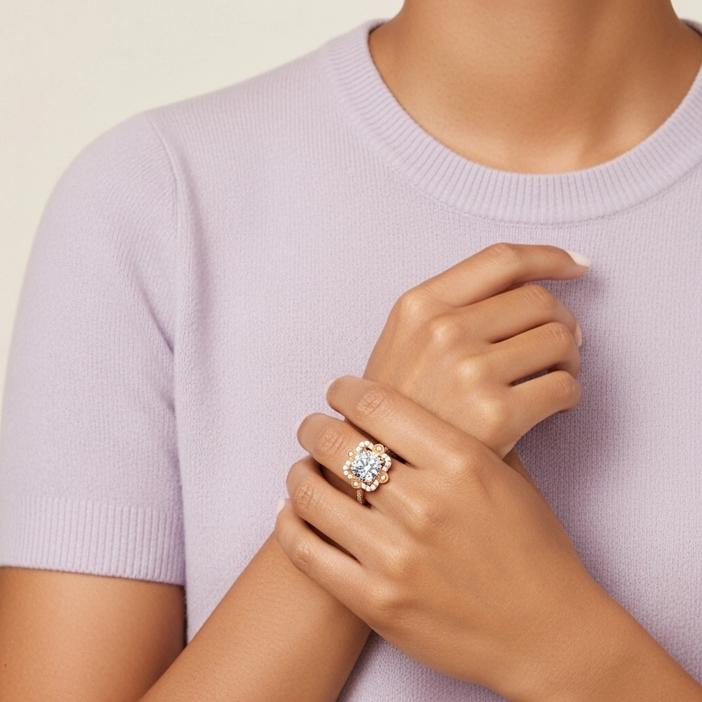 Rétro Rond 2.00ct Moissanite Bague de fiançailles Signet Bague de fiançailles