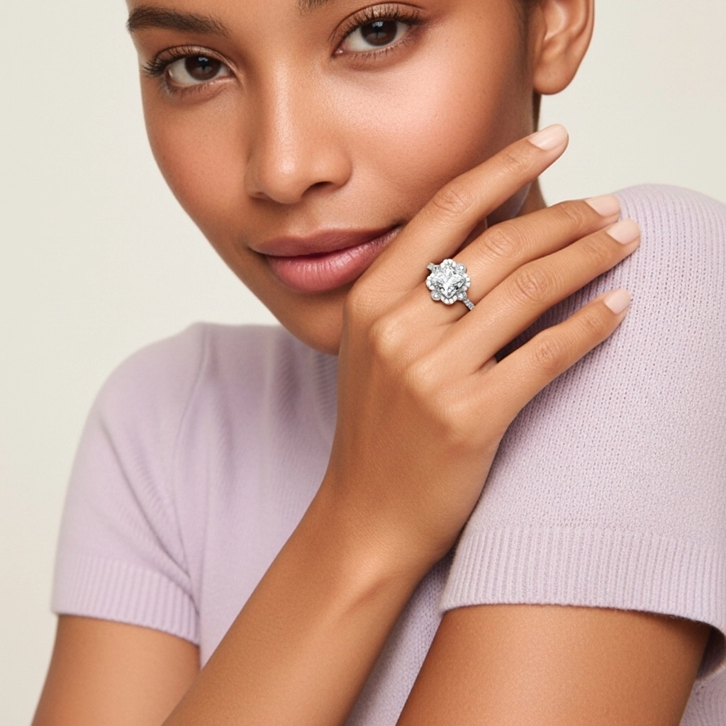 Argent sterling 925 Moissanite Bague de fiançailles