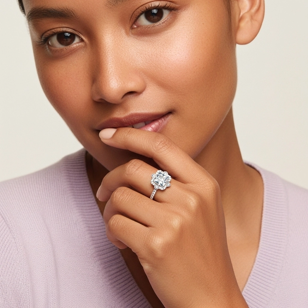 Argent sterling 925 Moissanite Bague de fiançailles