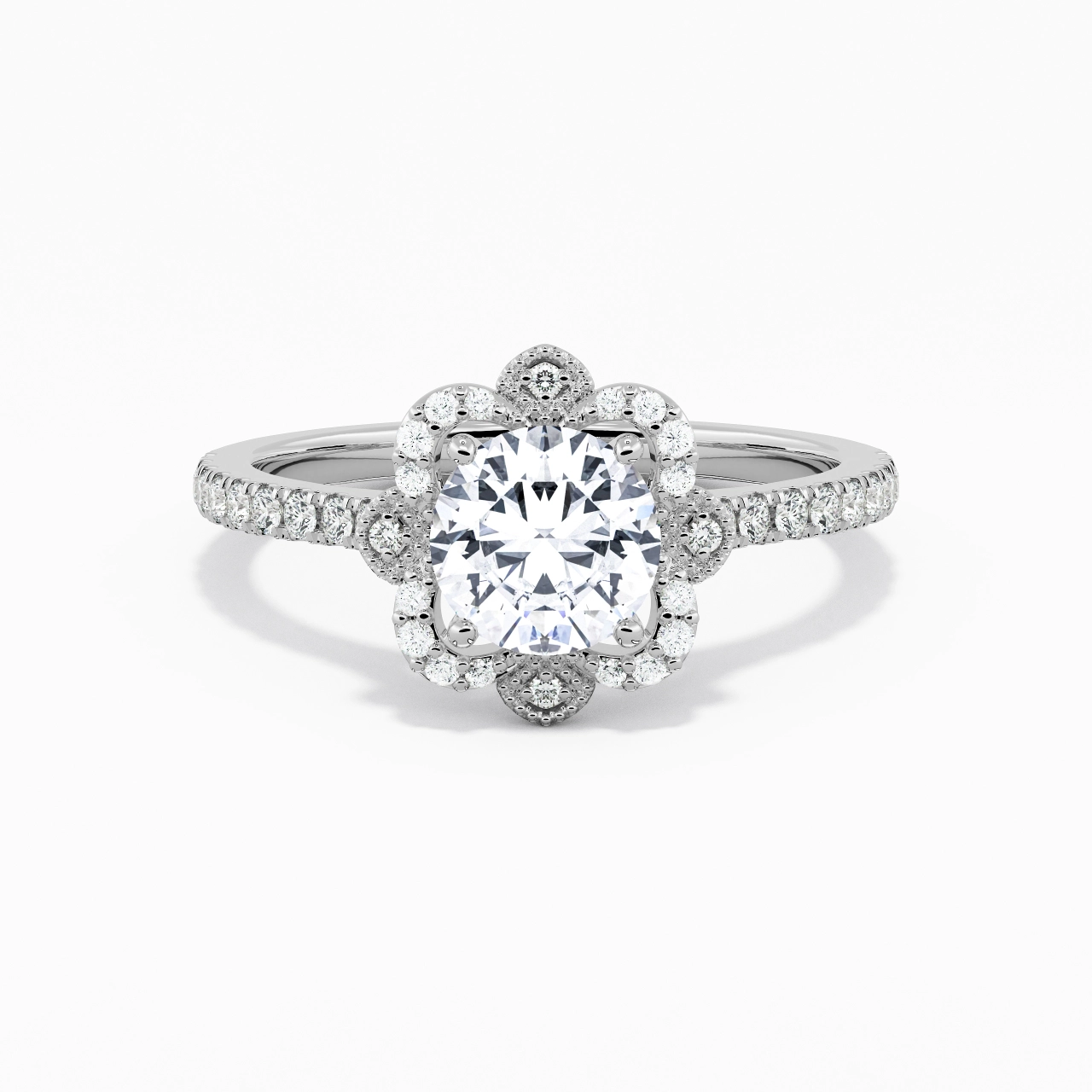 Vintage Round 1.00ct Moissanite Engagement Ring