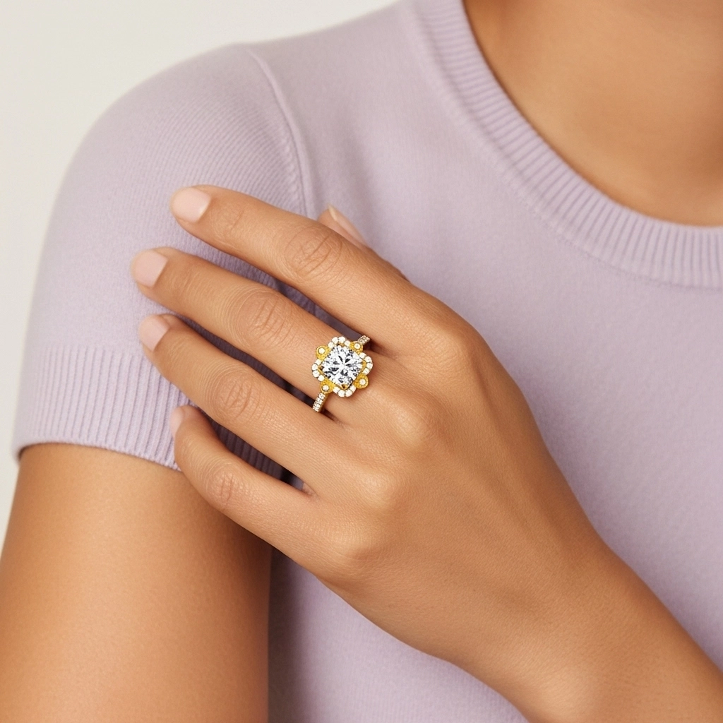 Rétro Rond 1.50ct Moissanite Bague de fiançailles Signet Bague de fiançailles