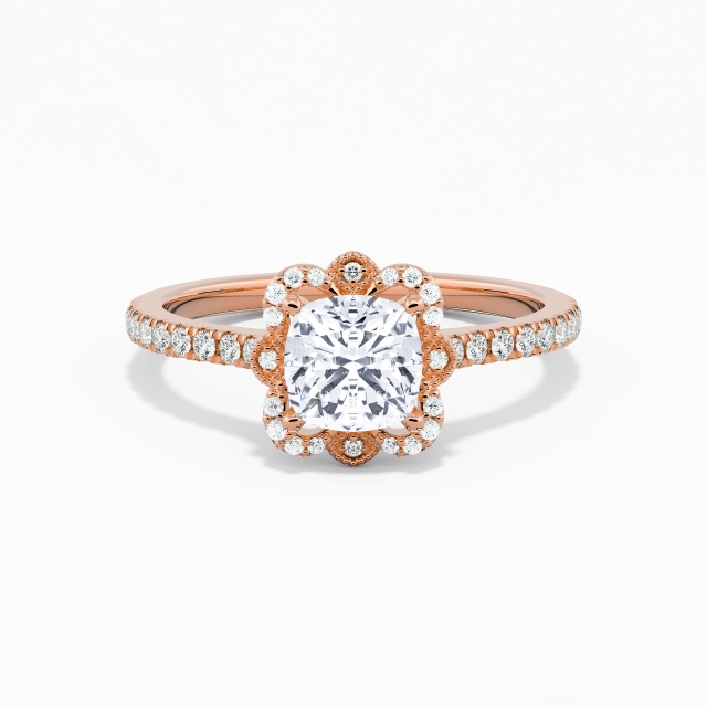 925 Sterling Silver Halo Cathedral Engagement Ring Plating 18K Rose Gold Vintage Cushion Moissanite 1.00ct Straight Shank