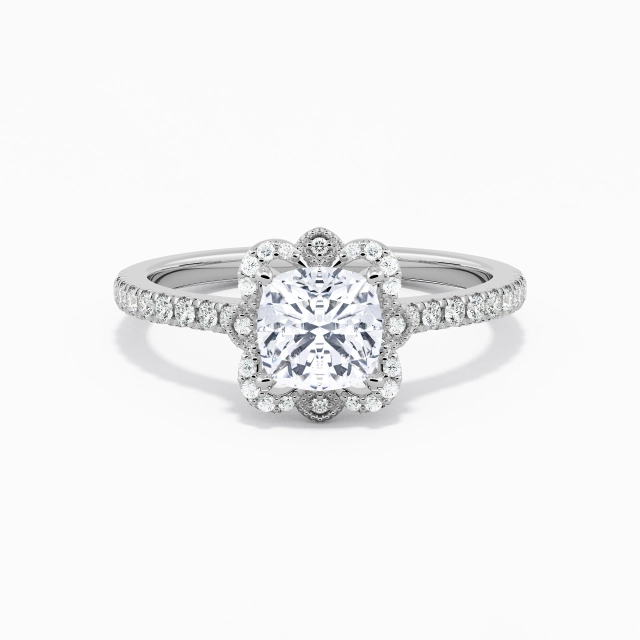 925 Sterling Silver Halo Cathedral Engagement Ring Plating White Gold Vintage Cushion Moissanite 1.00ct Straight Shank