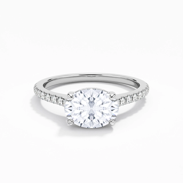 1.50ct Oval Moissanite Engagement Ring Platinum Cathedral East West Simple Straight Shank