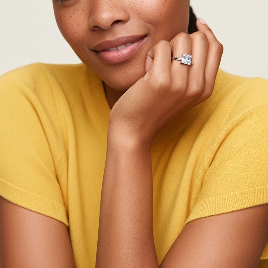 Sobre Asscher 1.50ct Moissanite Bague de fiançailles