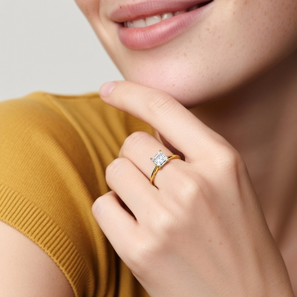 Sobre Asscher 1.00ct Moissanite Bague de fiançailles