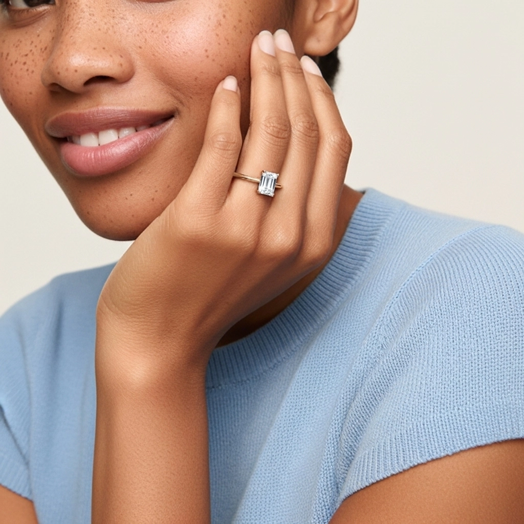 Understated Emerald 1.00ct Moissanite Engagement Ring