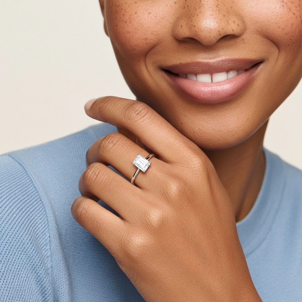 Understated Emerald 1.00ct Moissanite Engagement Ring