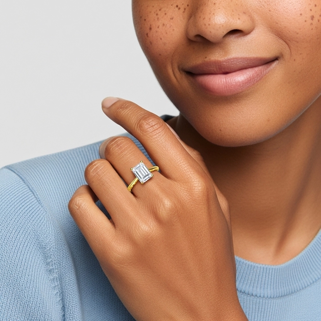 Understated Emerald 1.00ct Moissanite Engagement Ring