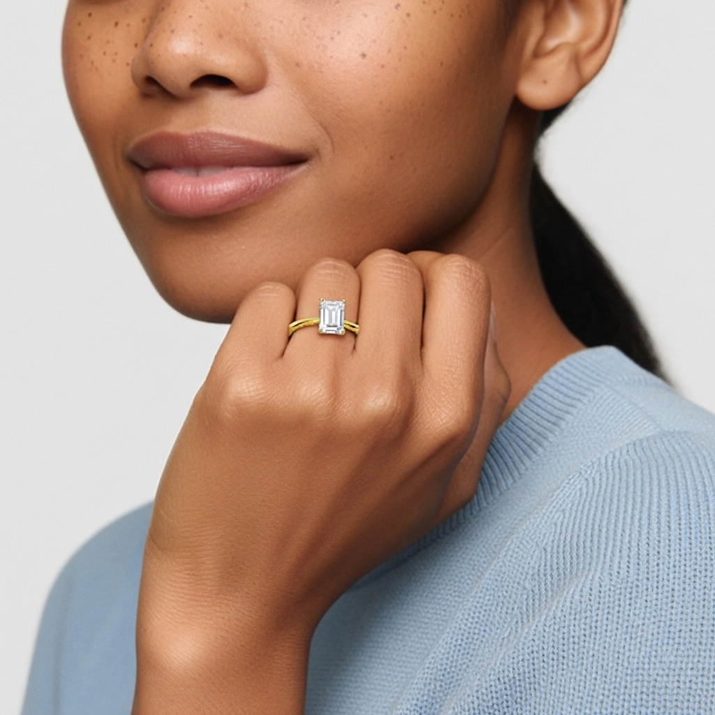 Understated Emerald 1.00ct Moissanite Engagement Ring