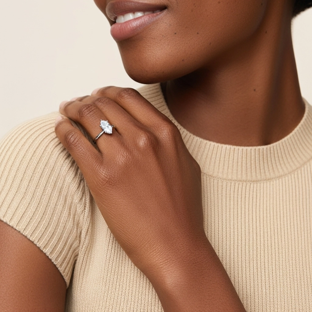 Understated Marquise 1.00ct Moissanite Engagement Ring