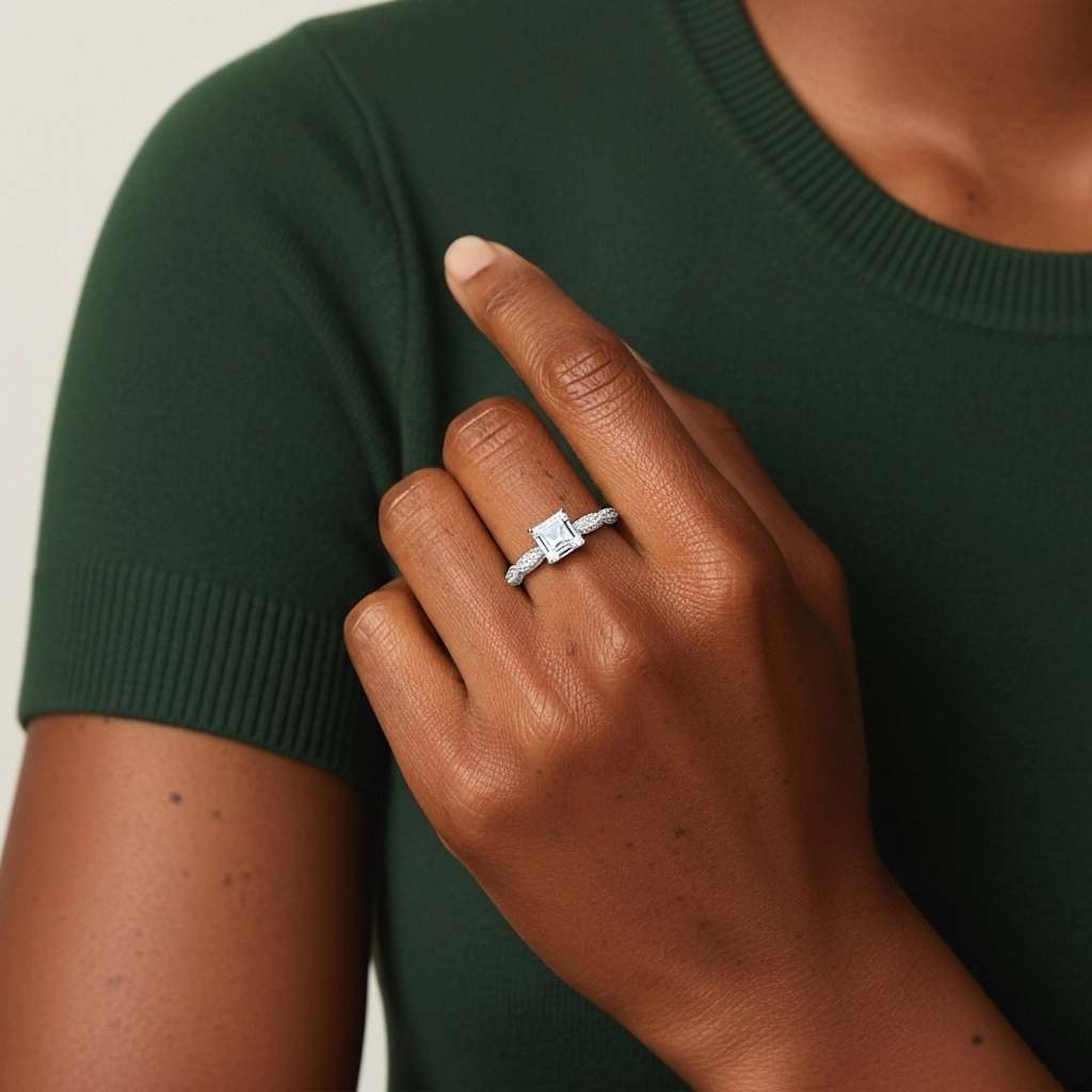 Baroque Asscher 1.00ct Moissanite Engagement Ring