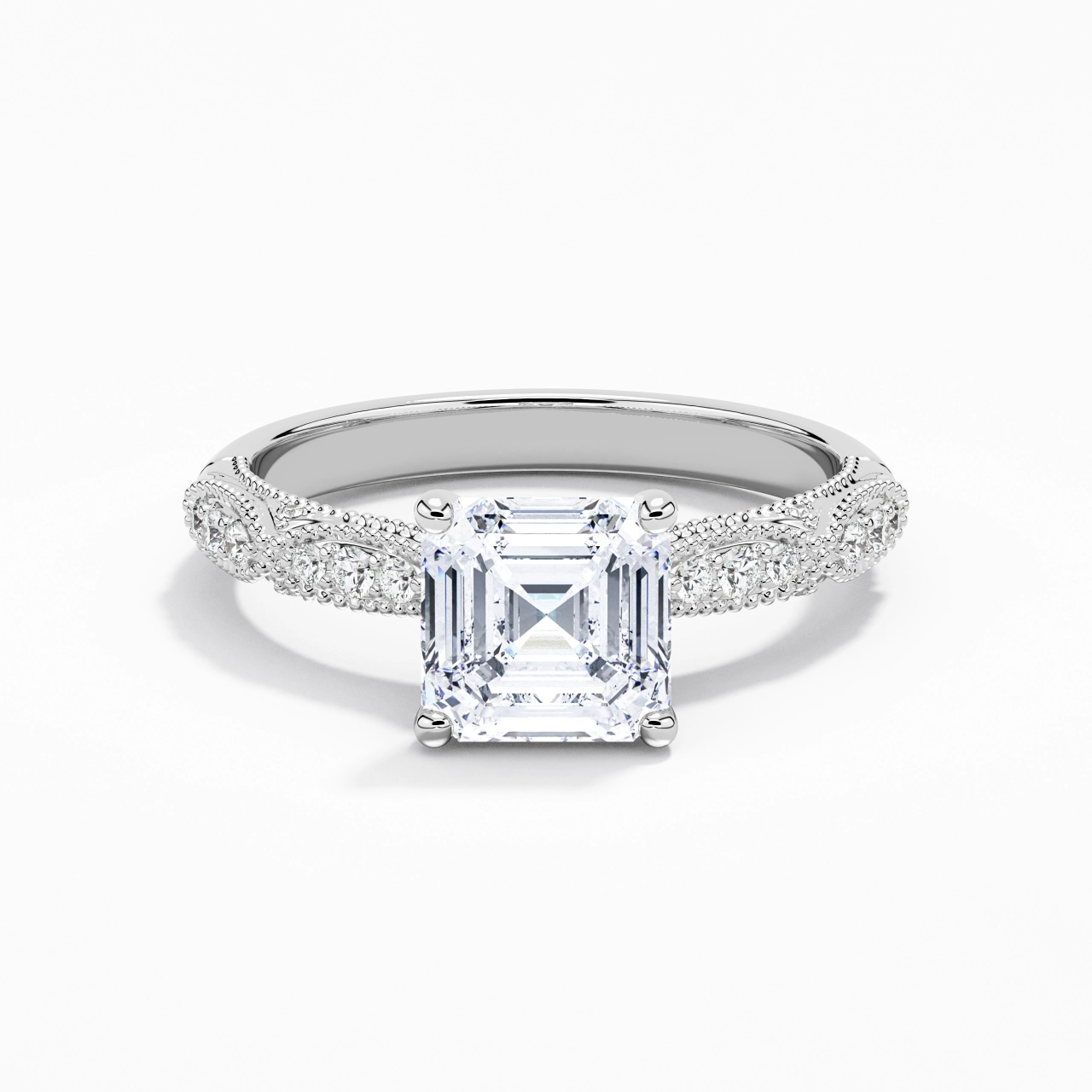 Baroque Asscher 2.00ct Moissanite Engagement Ring