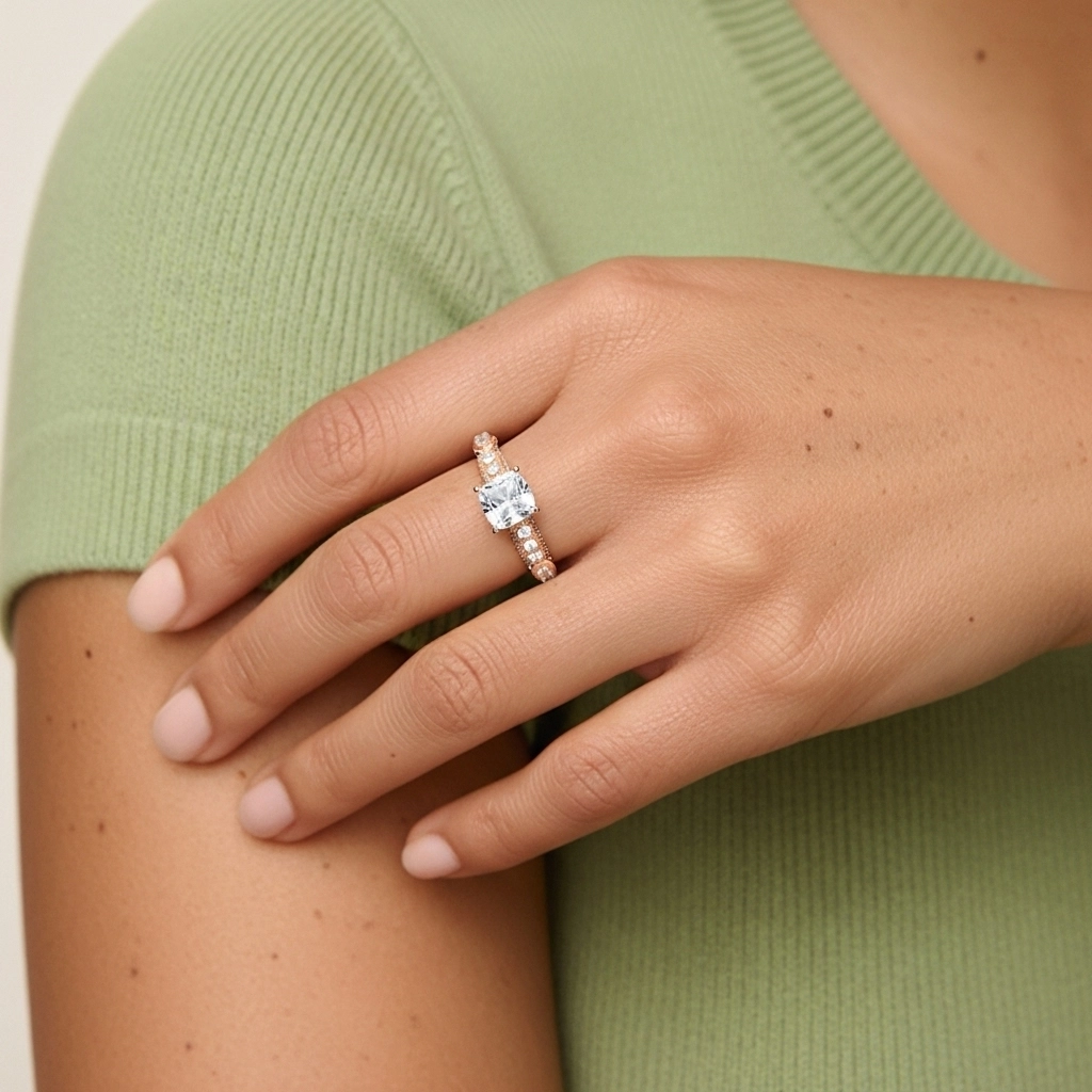 Baroque Cushion 1.50ct Moissanite Engagement Ring