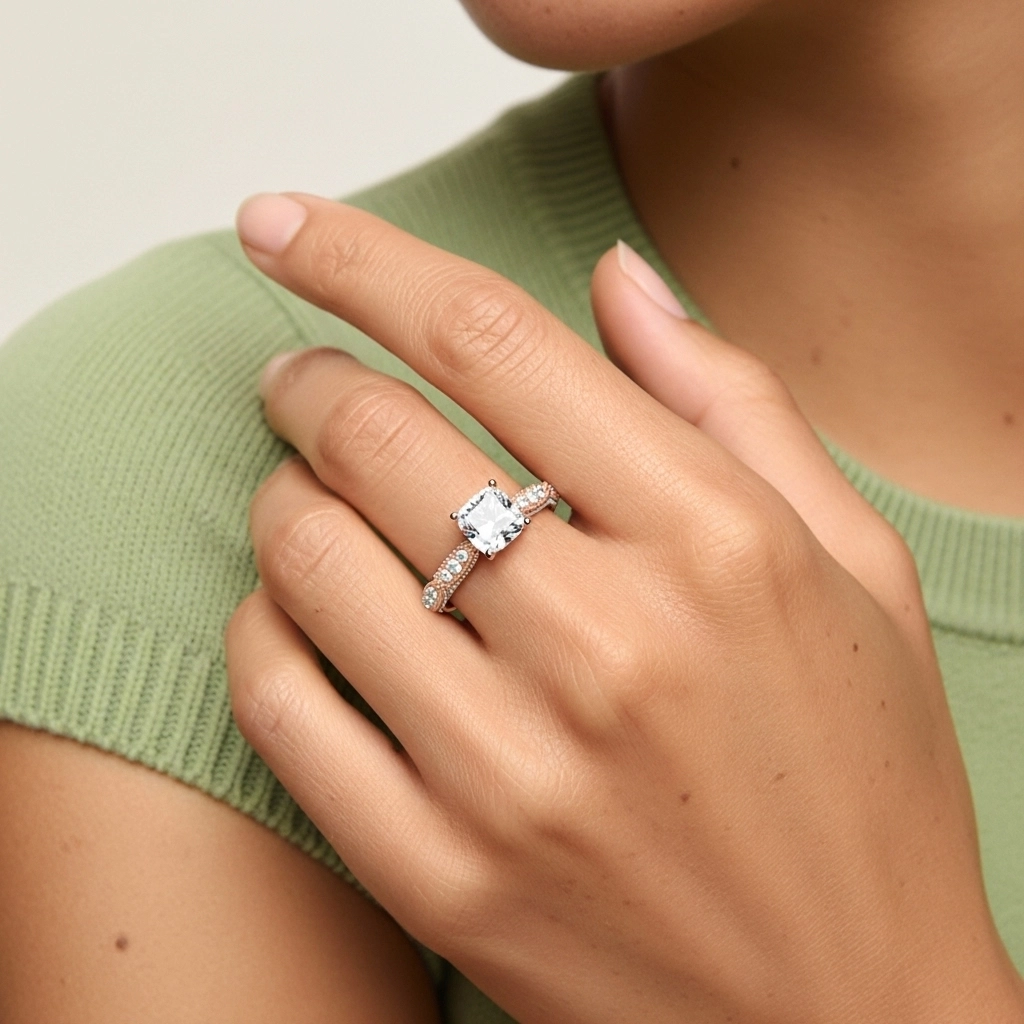 Baroque Cushion 1.50ct Moissanite Engagement Ring