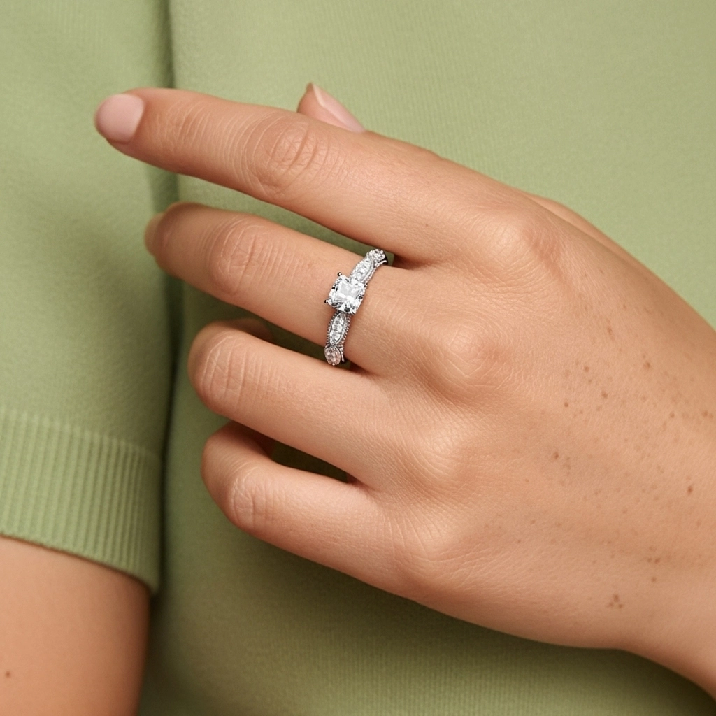 Baroque Cushion 1.50ct Moissanite Engagement Ring