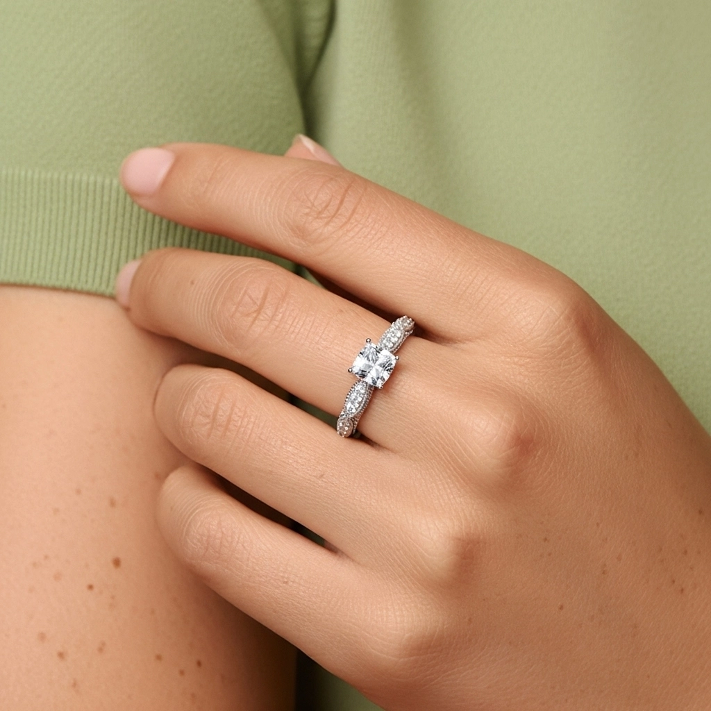 Baroque Cushion 1.50ct Moissanite Engagement Ring