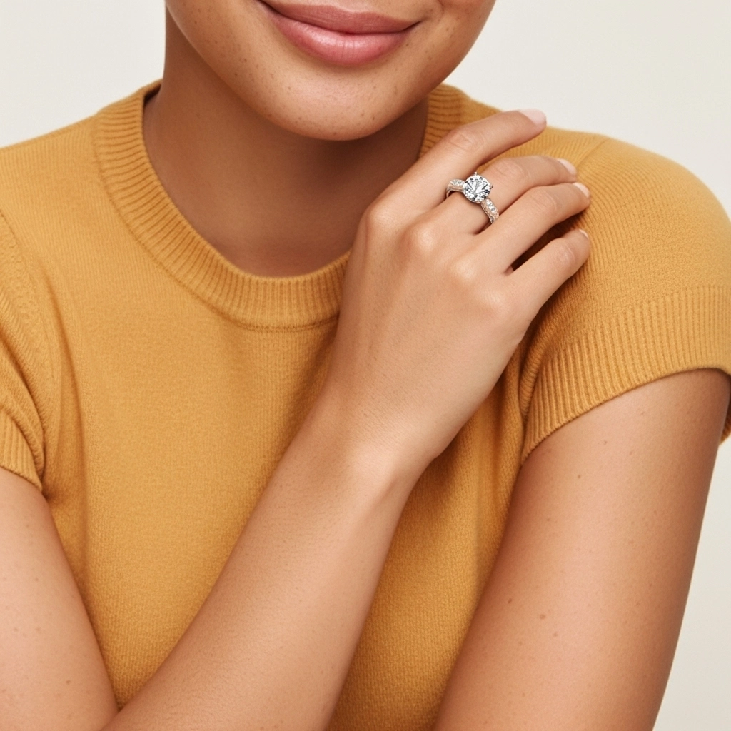 Baroque Rond 1.50ct Moissanite Bague de fiançailles