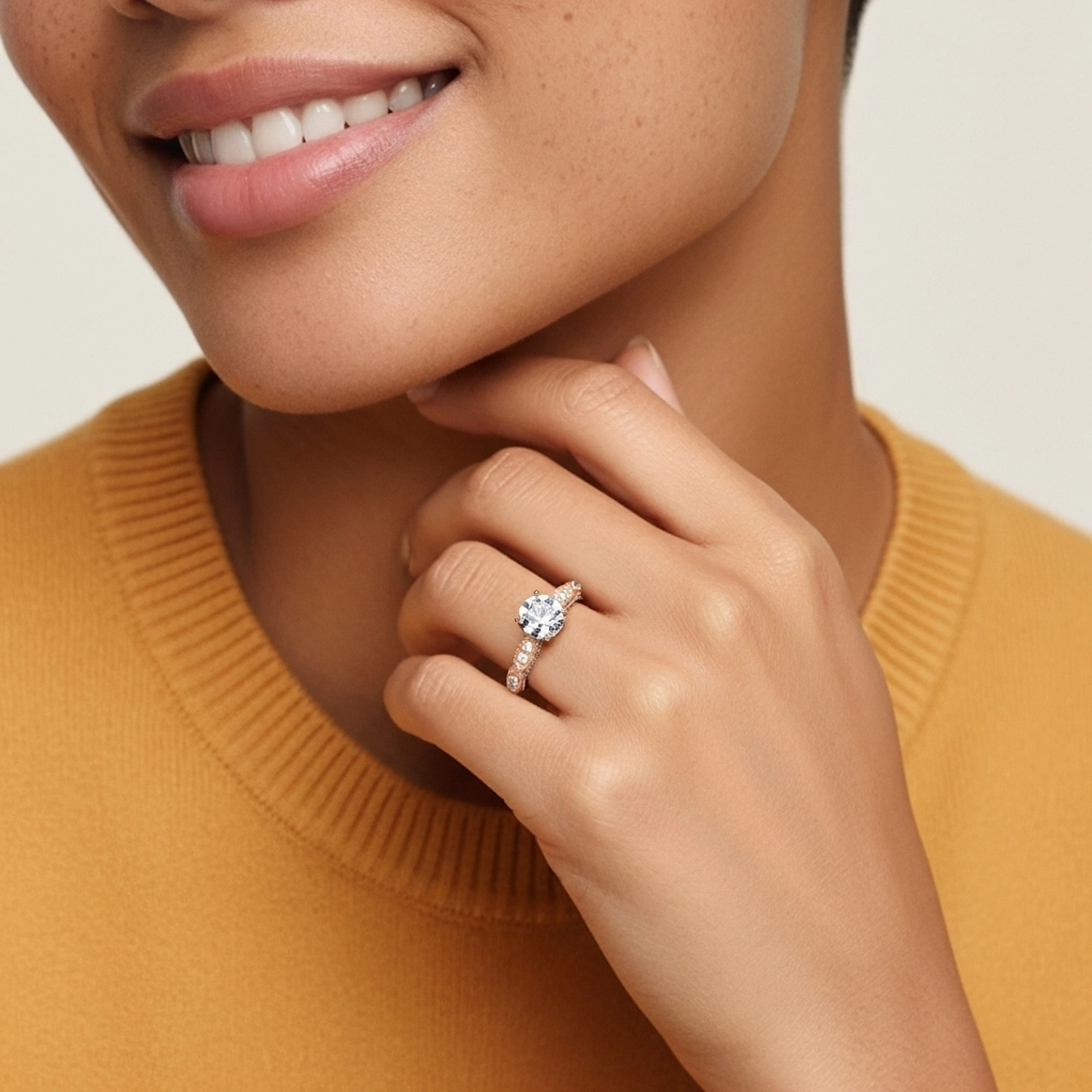 Baroque Rond 1.50ct Moissanite Bague de fiançailles