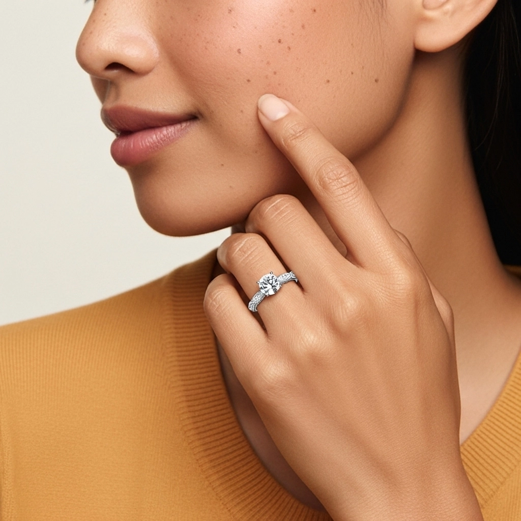 Baroque Round 1.00ct Moissanite Engagement Ring