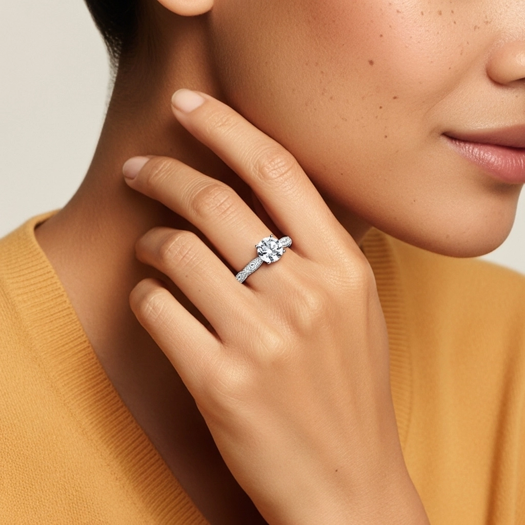 Baroque Round 1.00ct Moissanite Engagement Ring