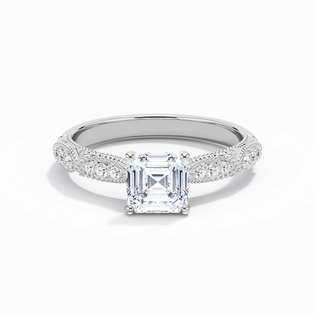 Baroque Perlé Asscher Moissanite Bague de fiançailles 1.00ct En Blanc Platine Griffe