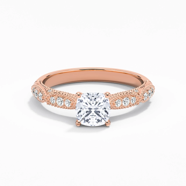 Barroco Con cuentas Cojín Moissanita Anillo de Compromiso 1.00ct En Blanco Plata esterlina 925 Garra