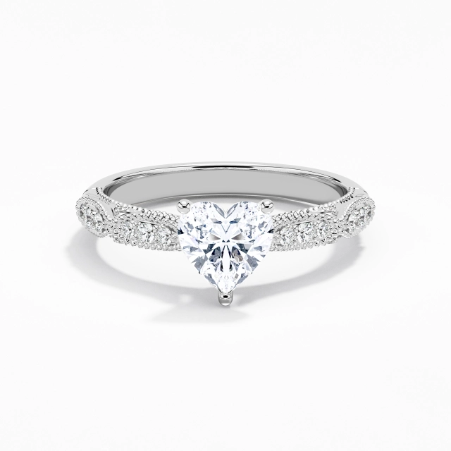 Baroque Beaded Heart Moissanite Engagement Ring 1.00ct In White 925 Sterling Silver Prong